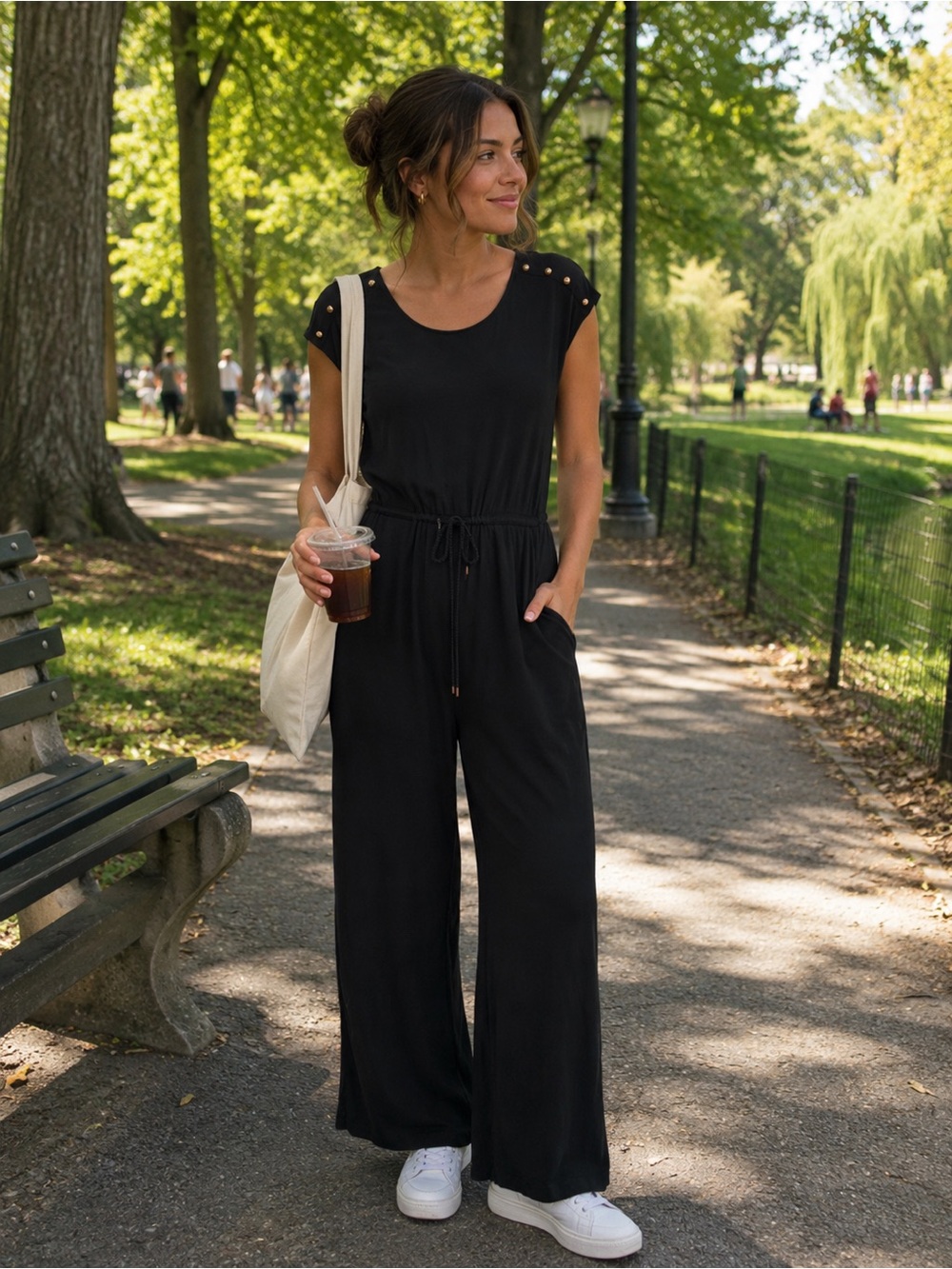 Lauren Ralph Lauren‎ Black Cap-Sleeve Wide-Leg Jumpsuit